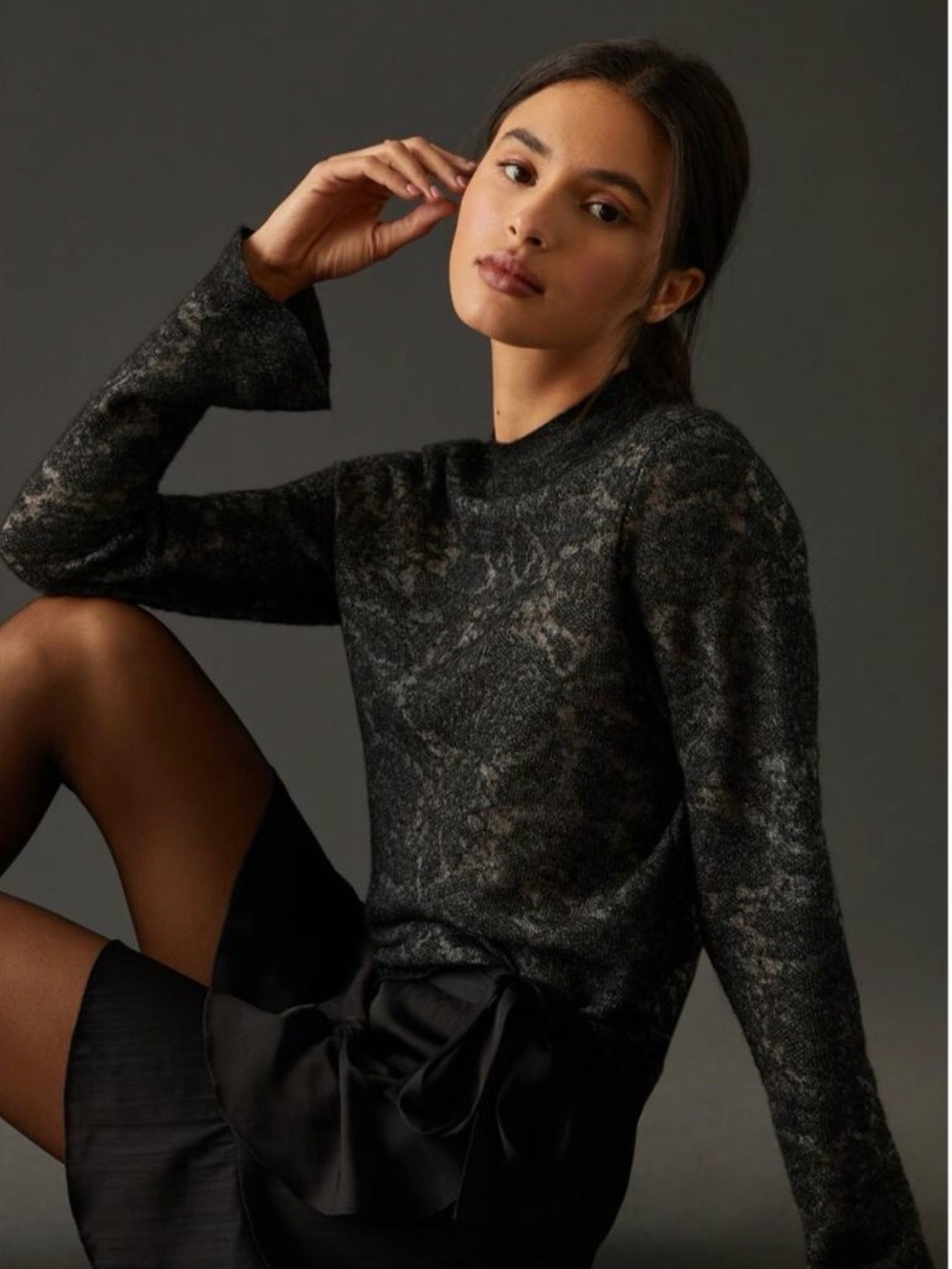 Anthropologie Hanna Lace Merino Wool Mock Neck Sweater XS NWT Coquette Elegant